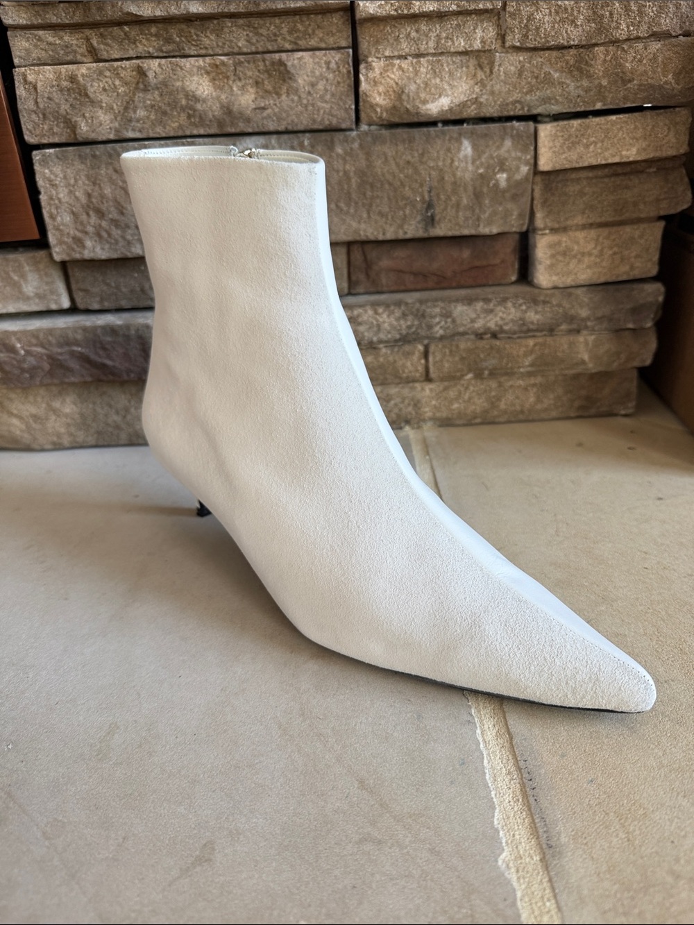 Anine Bing Suede and Leather White Pointed-Toe Ankle Bootie - Women